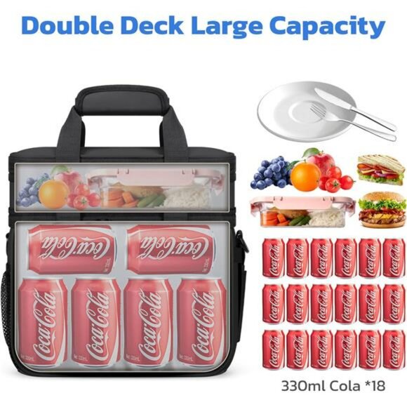 Large insulated lunch bag double deck leakproof cooler tote for work picnic trav - Picture 6 of 7